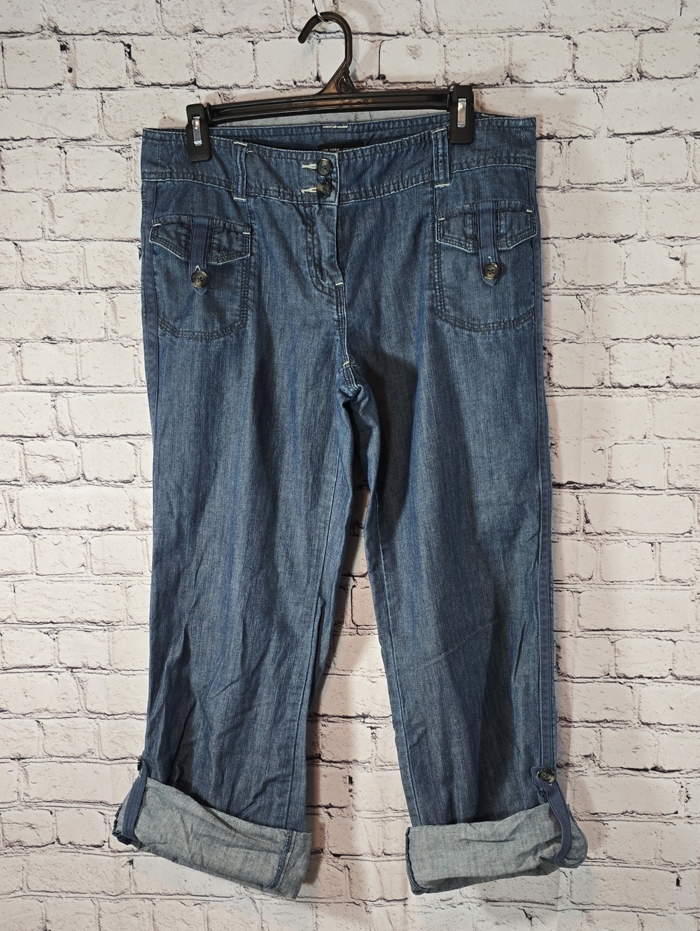 New York & Company Blue Denim Adjustable Length Pants Size 8